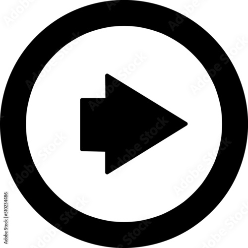 Flat black Arrow Right web icon in circle on white background.eps