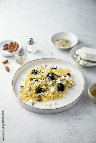 Couscous with feta cheese and olives