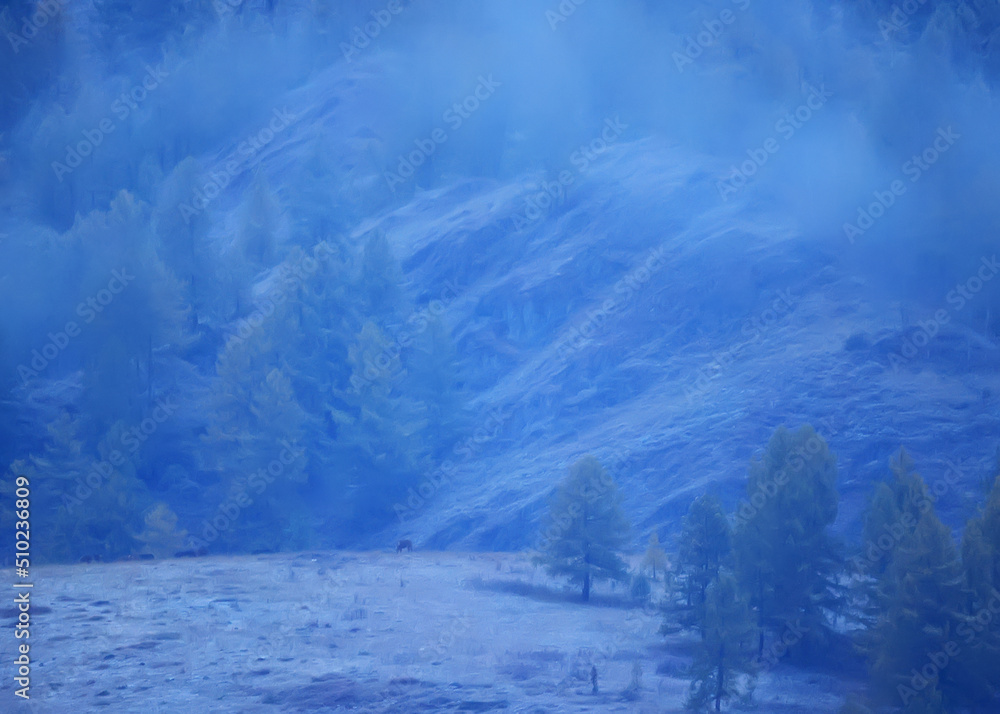 autumn fog landscape forest mountains, trees view mist autumn fog landscape forest mountains, trees view mist