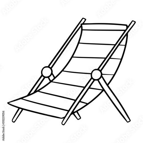 Monochrome picture, Striped beach chair, comfortable chaise longue vector illustration in cartoon style