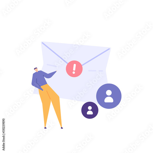 account reports, sending report letters, customer or user complaints. someone reported a problem to customer service. spam or malicious email. toxic users. flat cartoon illustration. concept design