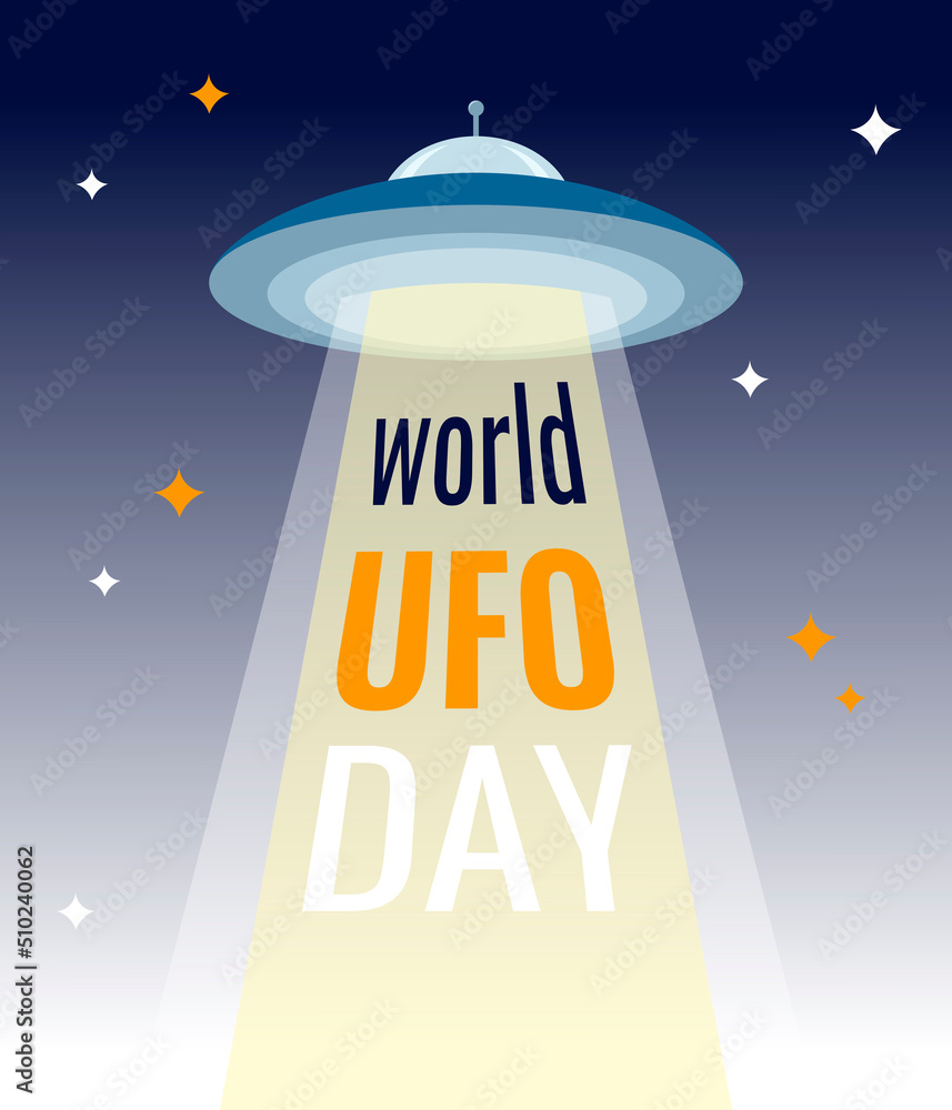 Vector illustration for World UFO day depicting flying saucer and World