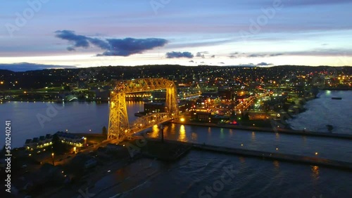 Evening Over Duluth, Minnesota, Canal Park, Drone View, Lake Superior