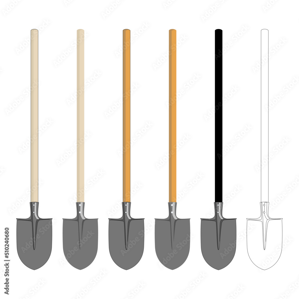 Vector black shovel with wooden handle flat on white background Vector black shovel with wooden handle flat on white background