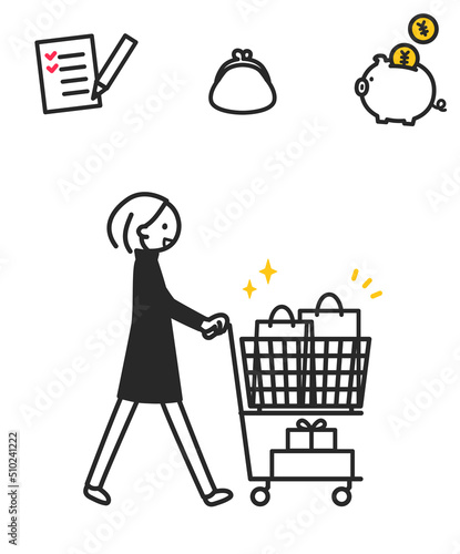 計画的に買い物をする女性　ちまっとした人物