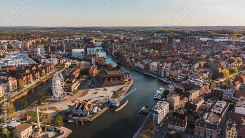 Amazing panorama of Gdańsk with visible church towers.