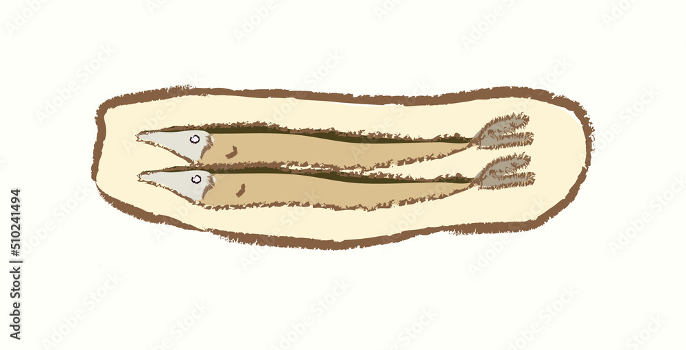 Cute fried pacific saury fish on a yellow plat in cartoonish vector flat illustration art design Cute fried pacific saury fish on a yellow plat in cartoonish vector flat illustration art design