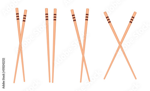 Realistic vector wooden chopsticks. Classic brown asian utensils set.