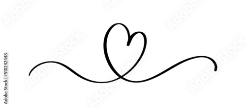 Heart and love swirl divider. Hand drawn sketch doodle style. Continious Line scribble heart thread vector illustration. Love and wedding concept.