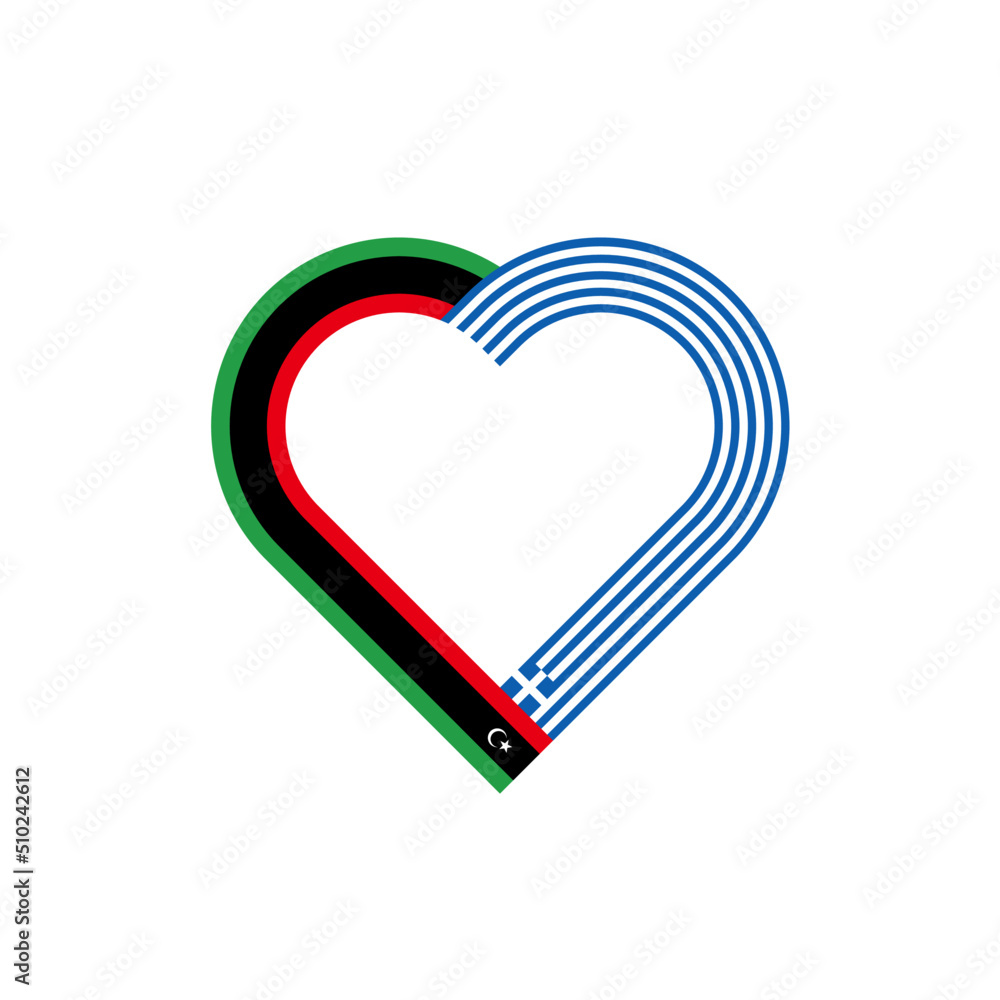 unity concept. heart ribbon icon of greece and libya flags. vector illustration isolated on white background unity concept. heart ribbon icon of greece and libya flags. vector illustration isolated on white background