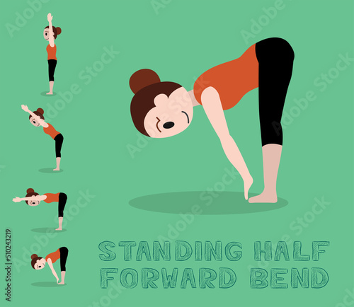 Yoga Tutorial Standing Half Forward Bend Cartoon Vector Illustration