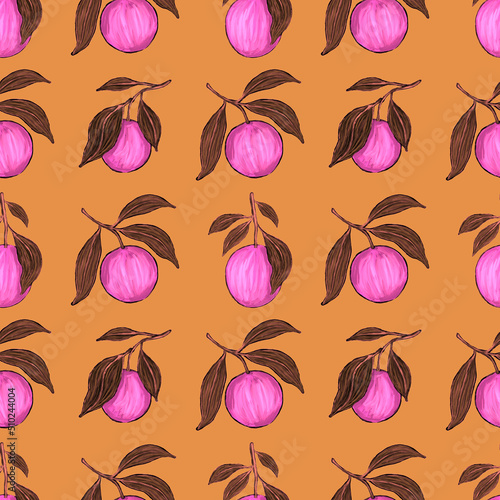 Creative seamless pattern with oranges. Oil paint effect. Bright summer print...