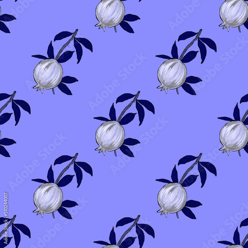 Creative seamless pattern with pomegranate. Oil paint effect. Bright summer p...