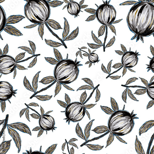 Creative seamless pattern with pomegranate. Oil paint effect. Bright summer p...