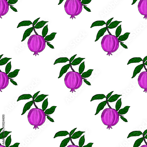 Creative seamless pattern with pomegranate. Oil paint effect. Bright summer p...
