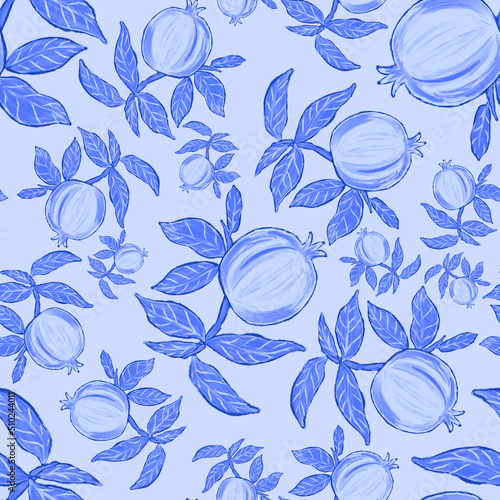 Creative seamless pattern with pomegranate. Oil paint effect. Bright summer p...