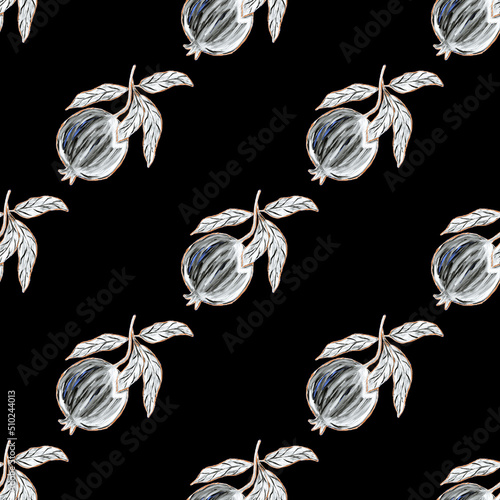Creative seamless pattern with pomegranate. Oil paint effect. Bright summer p...