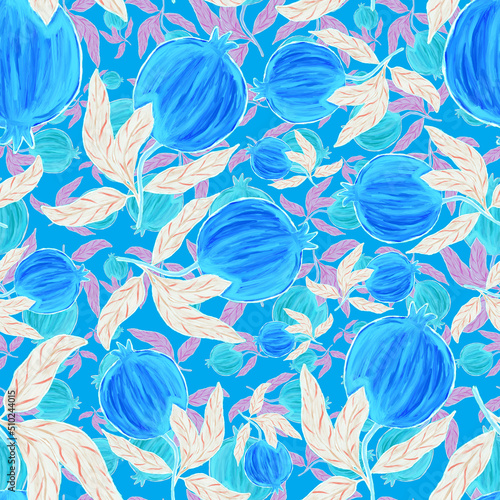 Creative seamless pattern with pomegranate. Oil paint effect. Bright summer p...
