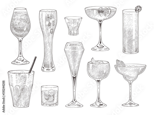 Set of hand drawn cocktail glasses.