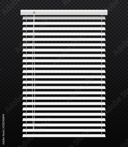 Shutters for windows. Stylish thin white blinds, modern style, sun protection and light diffusion in apartment or house. Interior and decor elements concept. Realistic isometric vector illustration