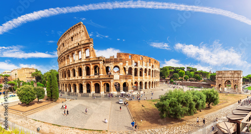 The Coliseum and the Arch of Constantine nearby, beautiful panorama, Rome, Italy