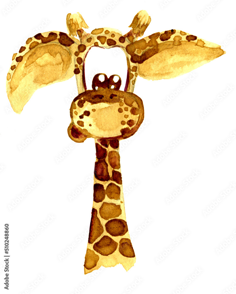 Watercolor drawing wild african giraffe