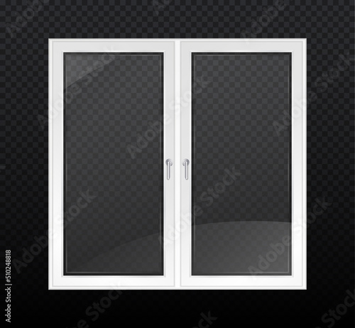 Polyvinyl chloride windows. PVC material, interior and exterior elements for room. Office and home decoration, modern style. Reflection and shine, shadow. Realistic isometric vector illustration