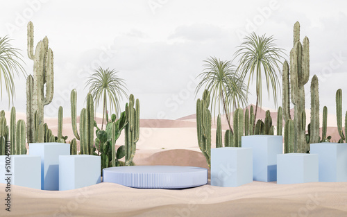 Fotografie Abstract platform podium on sand dunes background