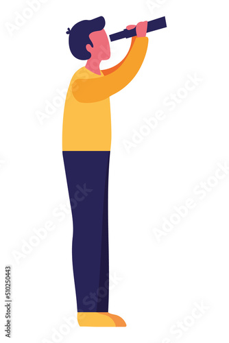 man looking through telescope
