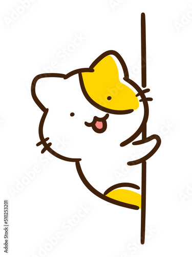 壁から顔を覗かせるかわいいねこのデフォルメイラスト