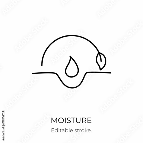 Moisture and nutrition icon for revitalizing and hydrating face beauty product. Editable stroke. Vector stock illustration isolated on white background for packaging design.