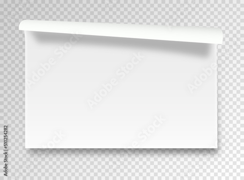 Realistic white sticker. Rectangular peel off label. Quality assurance for clothing or product. Poster or banner for website, place for text, template or mockup. Isometric vector illustration