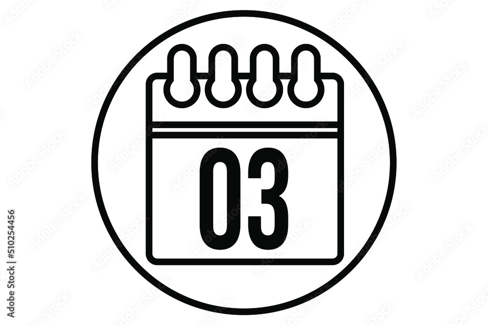 Day 3. Simple calendar vector for day 3. Calendar page with circle on white background.