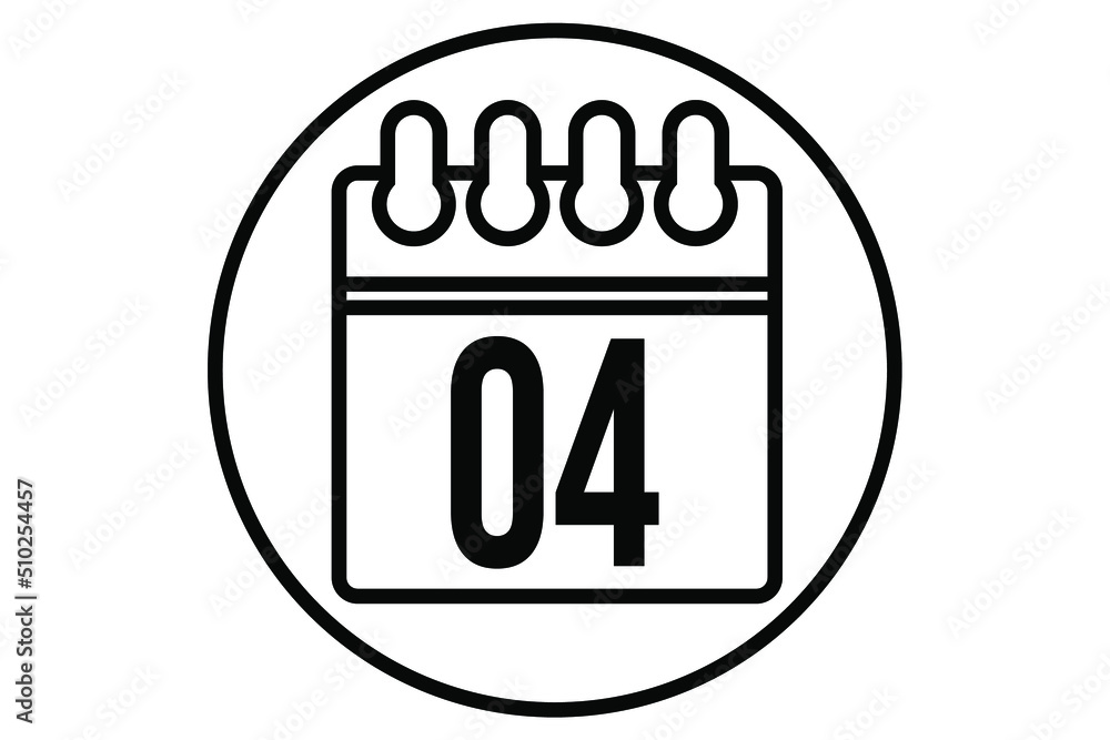 Day 4. Simple calendar vector for day 4. Calendar page with circle on white background.