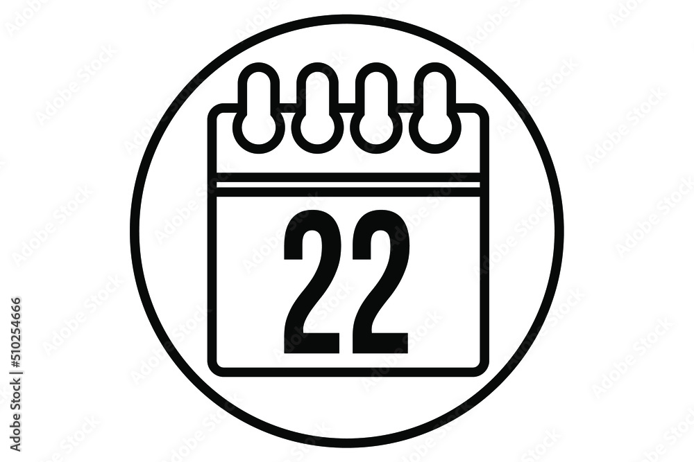Day 22. Simple calendar vector for day 22. Calendar page with circle on white background. Day 22. Simple calendar vector for day 22. Calendar page with circle on white background.