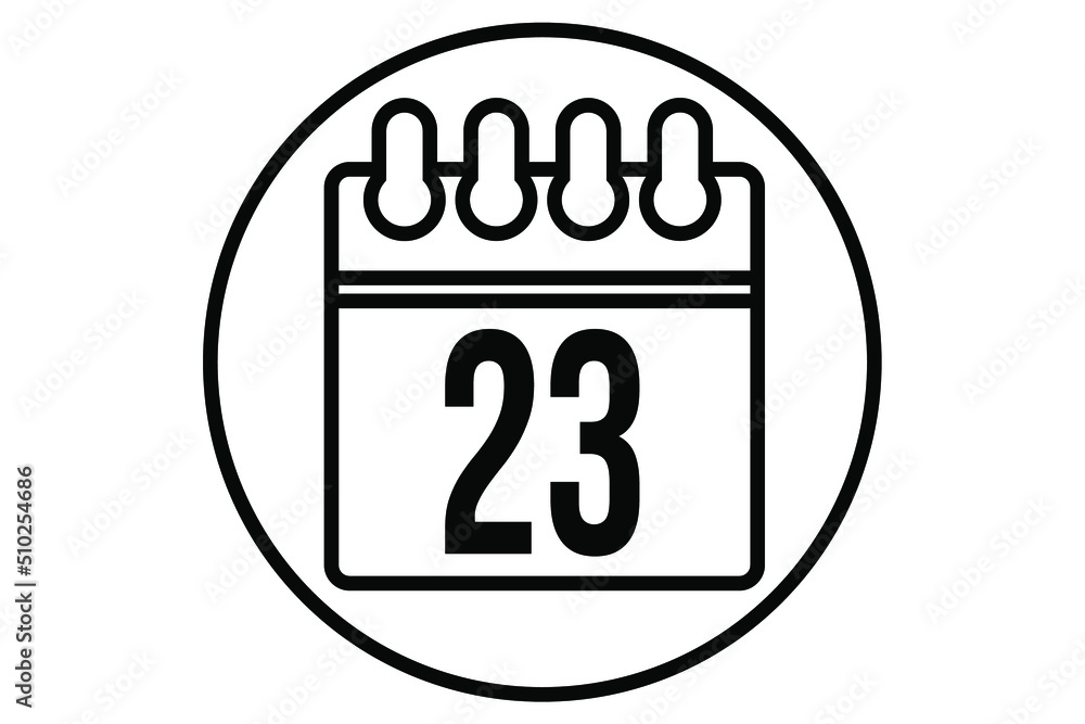 Day 23. Simple calendar vector for day 23. Calendar page with circle on white background. Day 23. Simple calendar vector for day 23. Calendar page with circle on white background.