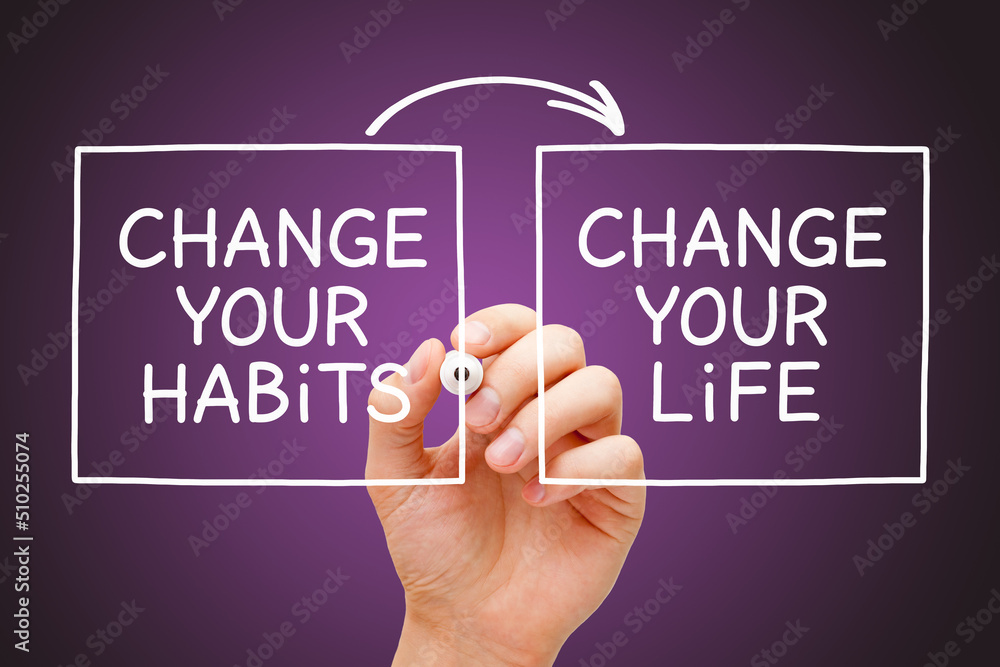 Change Your Habits Change Your Life Concept - obrazy, fototapety, plakaty 