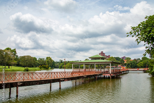 the boardwalk in the lake of zoo Melaka. It is the second-largest zoo in Malaysia. 