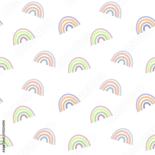 cute hand drawn seamless pattern with colored rainbow of pastel soft colors. Best for textile and postcards design.