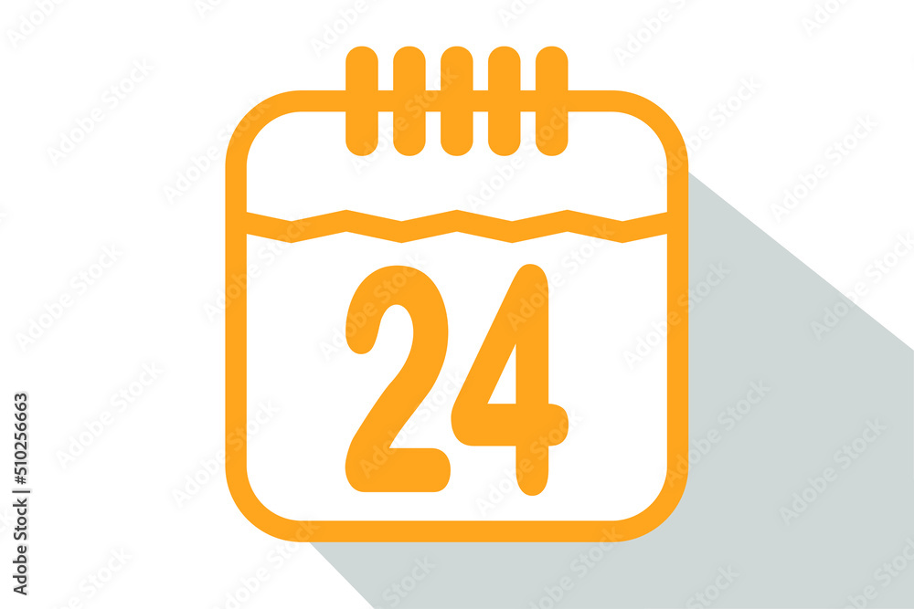 Orange 24 day calendar vector. Simple calendar page with shadow. Orange 24 day calendar vector. Simple calendar page with shadow.