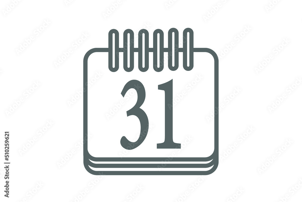 Day 31 calendar icon. Calendar page marking day of month. Day 31 calendar icon. Calendar page marking day of month.