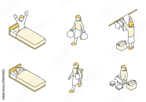 アイソメの家事や生活のイメージイラスト素材