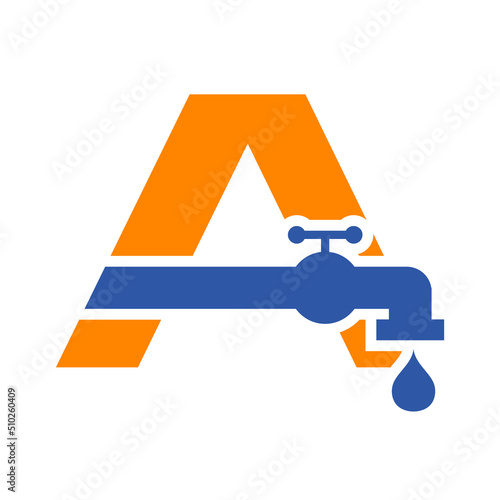 Letter A Plumber Logo Design. Plumbing Water with Letter A Logo Template