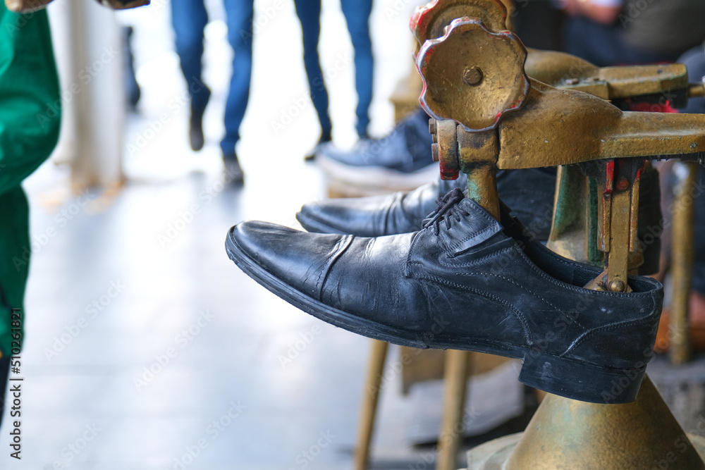 Focused Leather Shoes Known As "Kundura" in Local Shoe Shine Store in  Gaziantep, Turkey Stock Photo | Adobe Stock