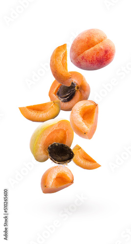 Apricots isolated on white background.Natural photo collage