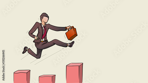 businessman jump between chart. higher achievement accomplish concept. cartoon character