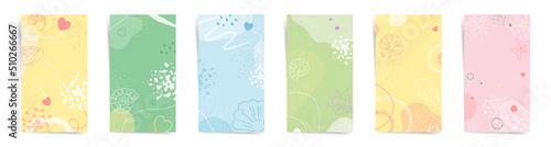 Summer sale stories banners fashion template set. Beach vacation design for stories and promo posts. Design with wavy patterns, seashells, and abstract shapes in pink, yellow, and green colors cards.