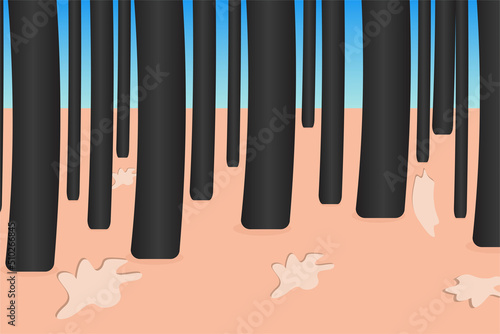 Dandruff on head skin with long hair vector. Hair scalp treatment and beauty care concept illustration. Dermatology problem with dandruff follicle concept vector for a hair care salon.