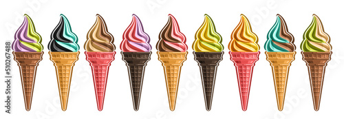 Fototapet Vector Ice Cream Set, lot collection of 9 cut out different illustrations of rea