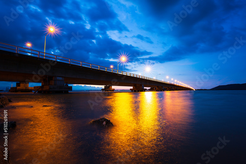 Sunrise morning sea bridge cross of the longest concrete bridge © chitsanupong